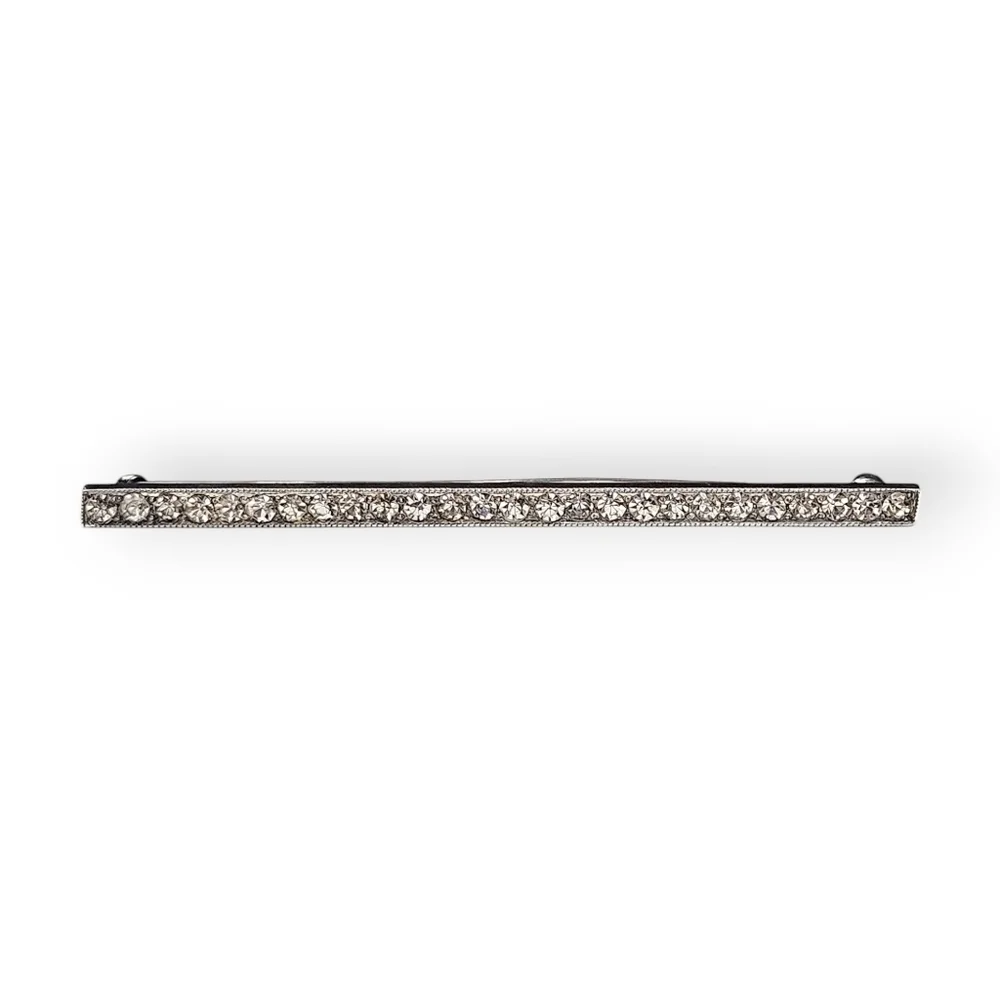 Antique Edwardian Bar Brooch White Paste Gems 925 Sterling Silver 1900s 3